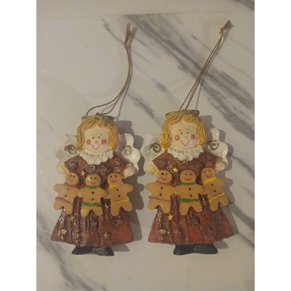 Vintage Ceramic Angel Tree Ornaments Set of 4 Rustic Country Cottage - Picture 2 of 5